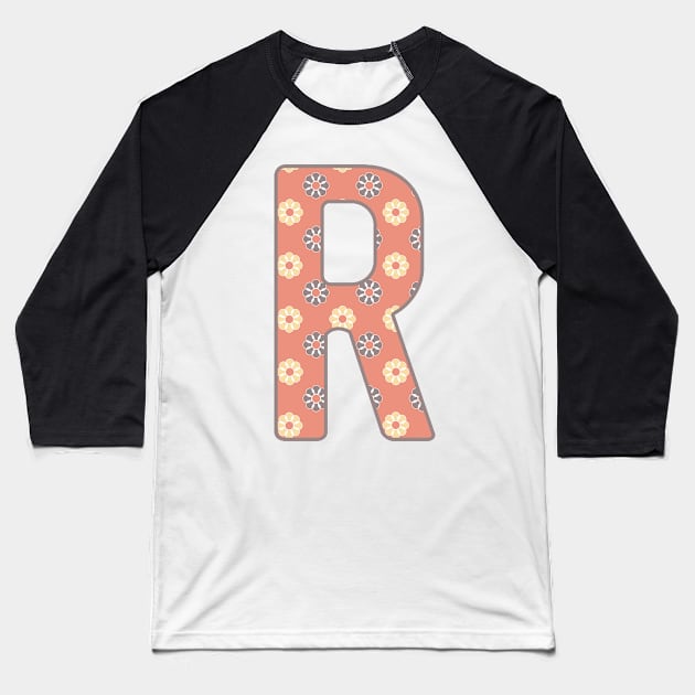 MONOGRAM LETTER R PINK FLORAL TYPOGRAPHY DESIGN Baseball T-Shirt by Rhubarb Myrtle